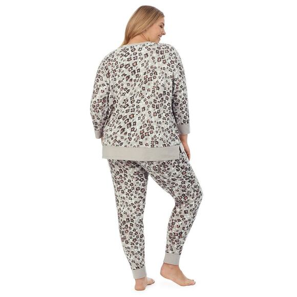 Cuddl Duds Sweater Knit 3/4 Sleeve Pajama Top Pants Pockets Gray Animal XXL - Picture 2 of 8